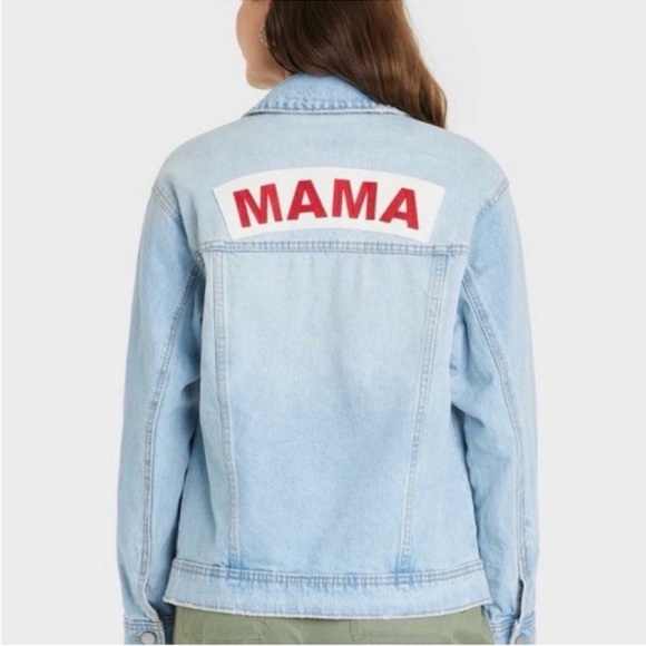 Denim Jacket Oversized Faded with “Mama” on back s XS - Picture 3 of 6